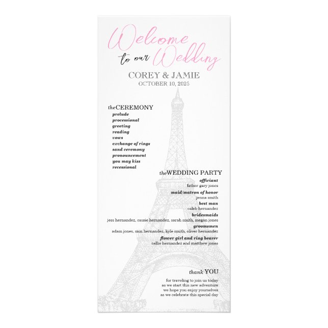 Pink Paris Passport Wedding Program (Front)