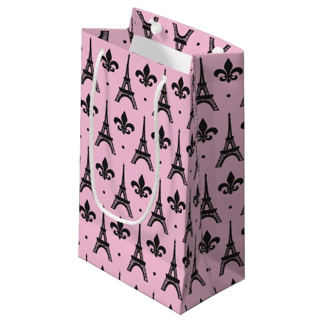 Pink Paris pattern party Eiffel tower gift bag (Front Angled)
