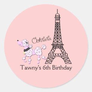 PINK PARIS POODLE 3-inch Favour Stickers