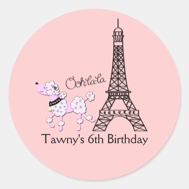 PINK PARIS POODLE 3-inch Favour Stickers (Front)