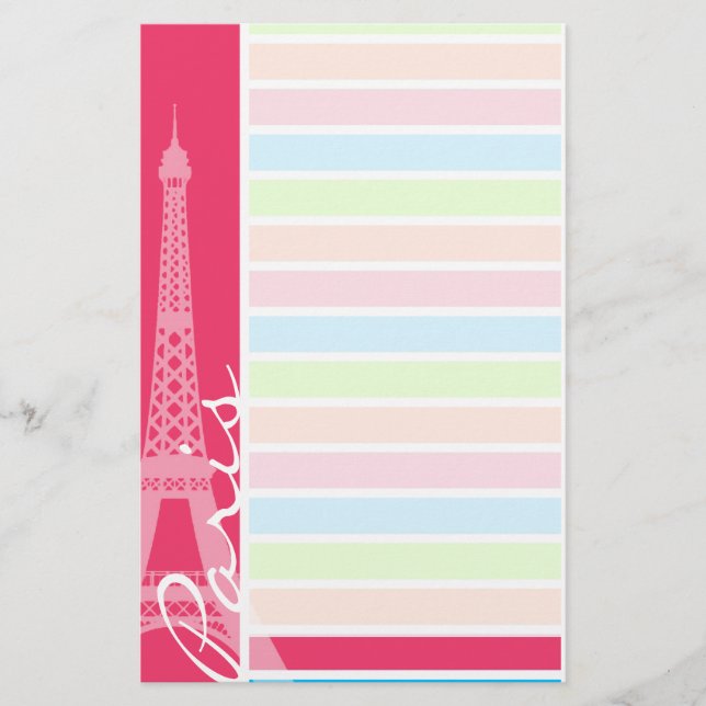 Pink Paris; Retro Neon Rainbow Stationery (Front)