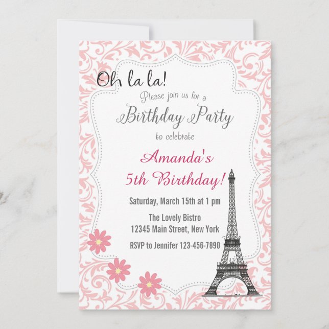 Pink Paris Romantique Anniversaire Invitation (Devant)