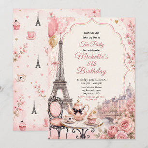Pink Paris Tea Party Birthday Invitation