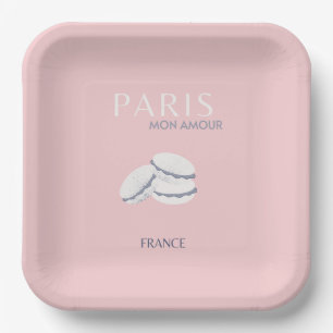 Pink Paris Travel Art Pastel Preppy Macarons  Paper Plate