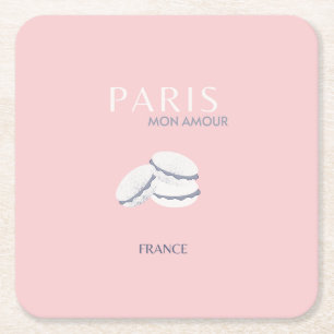 Pink Paris Travel Art Pastel Preppy Macarons Square Paper Coaster