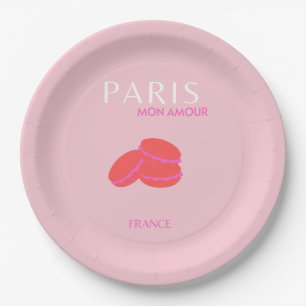 Pink Paris Travel Art Preppy Macarons  Paper Plate