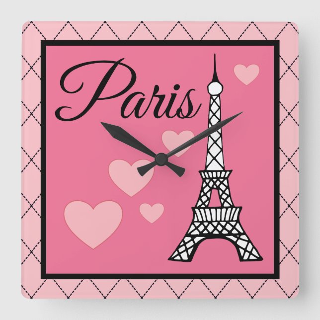 Pink Paris Wall Clock  (Front)