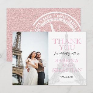 Pink Paris Wedding Photo Thank You Card