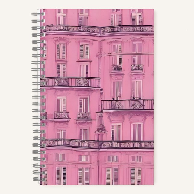 Pink Parisian Apartment Facade Pattern | Elegant F Notebook (Front)