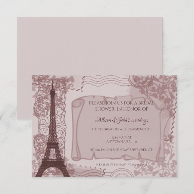 Pink Parisian Bridal Shower Invitation (Front/Back)