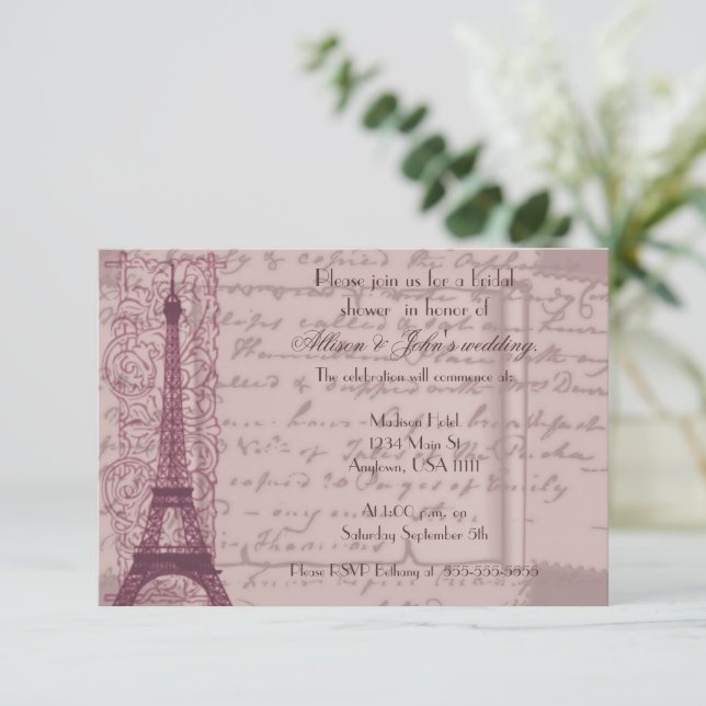 Pink Parisian Bridal Shower Invitation (Standing Front)
