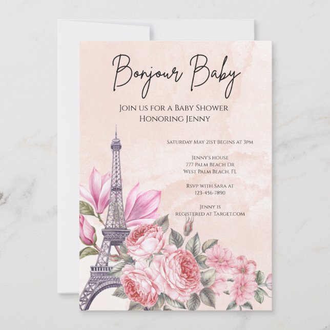 Pink Parisian French Eiffel Tower Baby Shower   Invitation (Front)