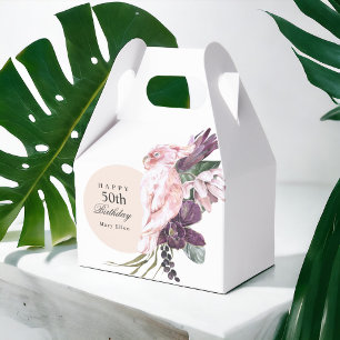 Pink Parrot Boho Tropical 50th Birthday Party Favor Box
