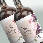 Pink Parrot Boho Tropical 50th Birthday Party Wine Label<br><div class="desc">Add a memorable personal touch to a 50th birthday celebration with these custom wine labels. The theme is boho tropical floral and is fabulous! A pale rose beige round frame surrounds the text along with a beautiful pink parrot sitting atop a bouquet of tropical floral elements that include purple protea...</div>