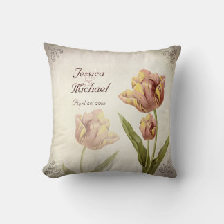 Pink Parrot Tulip Personalized Anniversary Pillow