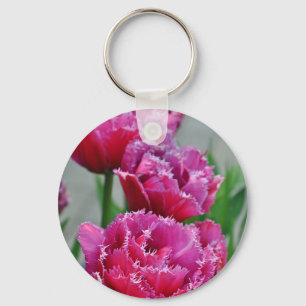 Pink parrot tulips keychain