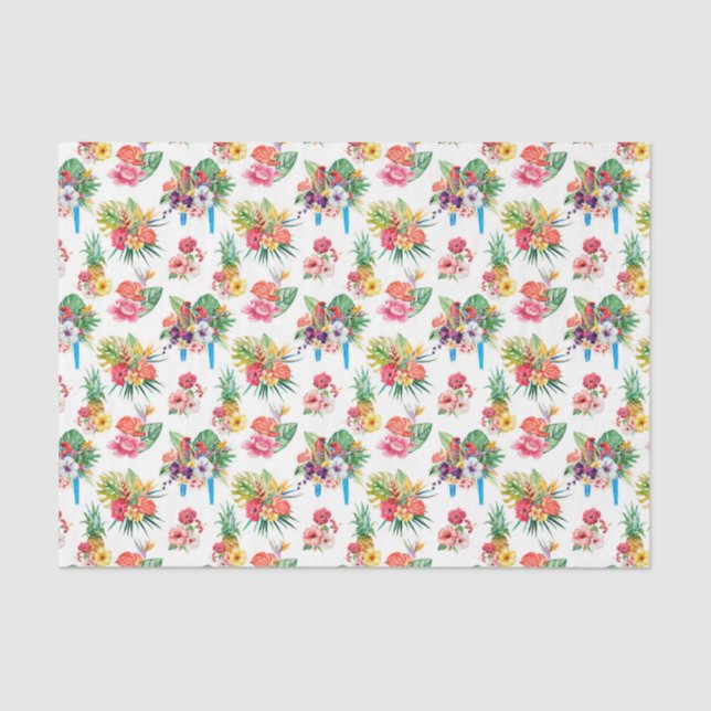 Pink Parrots and Flowers (Design 61 Pink Series) Tissue Paper (Front)