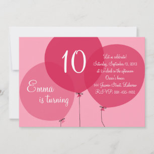 Pink Party Balloons Kids Birthday Invitation