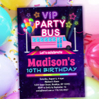 Pink Party Bus VIP Invitation d'anniversaire