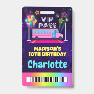 Pink Party Bus VIP Pass Lanyard Badge