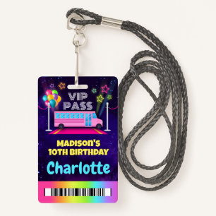 Pink Party Bus VIP Pass Lanyard Badge