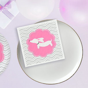 Pink Party Dachshund Napkins Standard Cocktail Nap