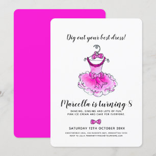 Pink party dress girls birthday invitation