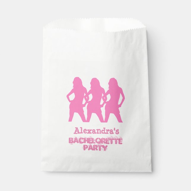 Pink party girls personalized bachelorette party favour bag (Front)