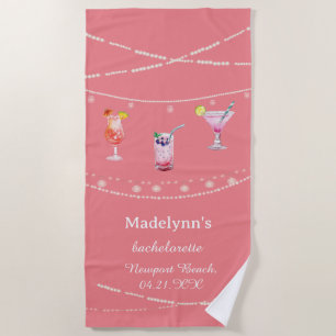 Pink Party Lights Personalized Bachelorette Party  Beach Towel