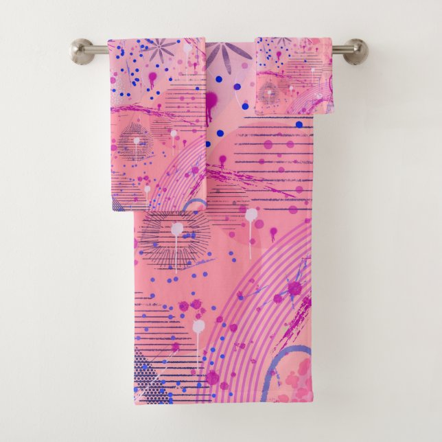 Pink Party Maximalist Art Bath Towel Set (Insitu)