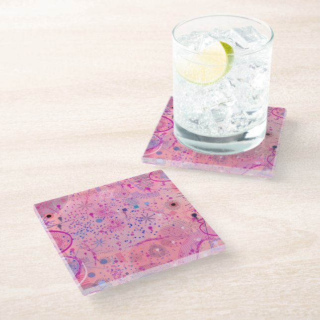 Pink Party Maximalist Art Glass Coaster (Angled)