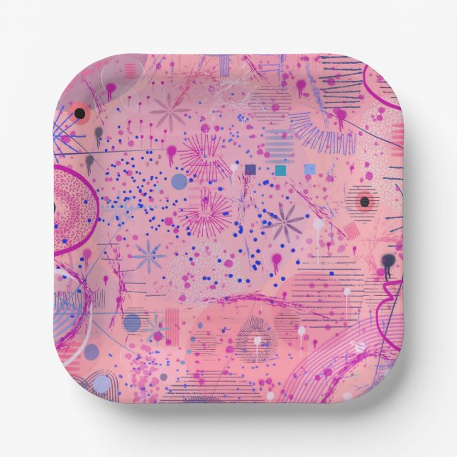Pink Party Maximalist Art Paper Plate (Front)