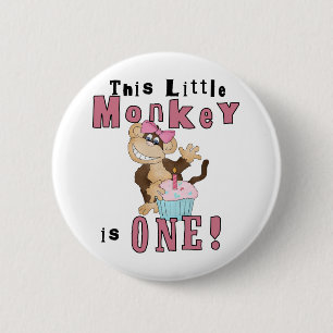 Pink Party  Monkey 1st Birthday Tshirts and Gifts 2 Inch Round Button