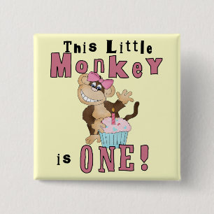 Pink Party  Monkey 1st Birthday Tshirts and Gifts 2 Inch Square Button