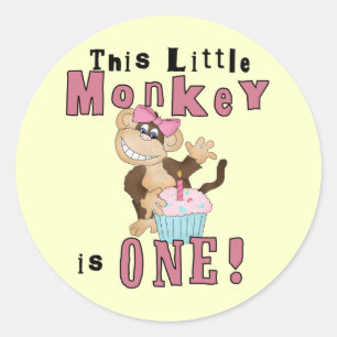 Pink Party  Monkey 1st Birthday Tshirts and Gifts Classic Round Sticker