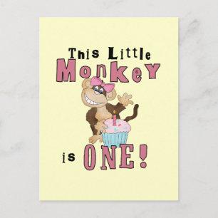 Pink Party  Monkey 1st Birthday Tshirts and Gifts Invitation Postcard