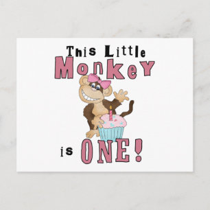Pink Party  Monkey 1st Birthday Tshirts and Gifts Invitation Postcard