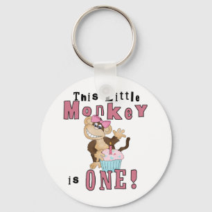 Pink Party  Monkey 1st Birthday Tshirts and Gifts Keychain