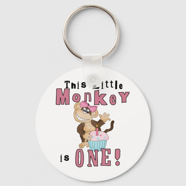 Pink Party  Monkey 1st Birthday Tshirts and Gifts Keychain (Front)