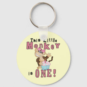 Pink Party  Monkey 1st Birthday Tshirts and Gifts Keychain