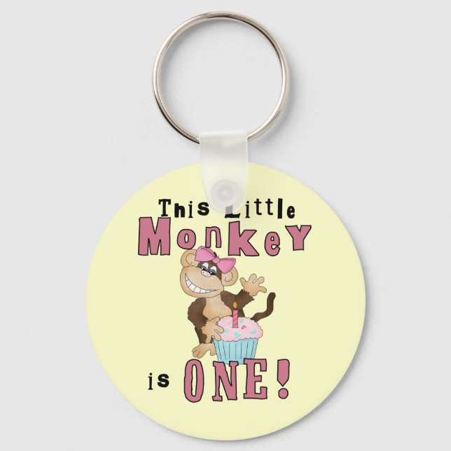 Pink Party  Monkey 1st Birthday Tshirts and Gifts Keychain (Front)