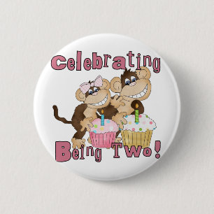 Pink Party Monkey 2nd Birthday Tshirts and Gifts 2 Inch Round Button