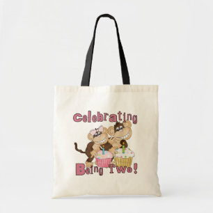Pink Party Monkey 2nd Birthday Tshirts and Gifts Tote Bag
