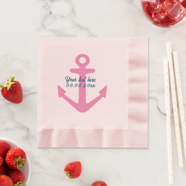 Pink party napkins with nautical anchor logo (Insitu)