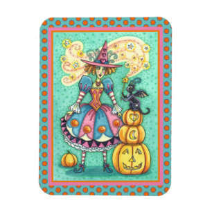 PINK PARTY WITCH IS HALLOWEEN MAGIC, BLACK CAT MAGNET