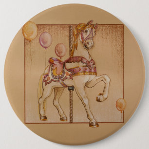 PINK PASSION CAROUSEL HORSE 6 INCH ROUND BUTTON