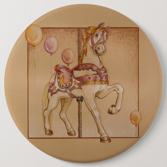 PINK PASSION CAROUSEL HORSE 6 INCH ROUND BUTTON (Front)