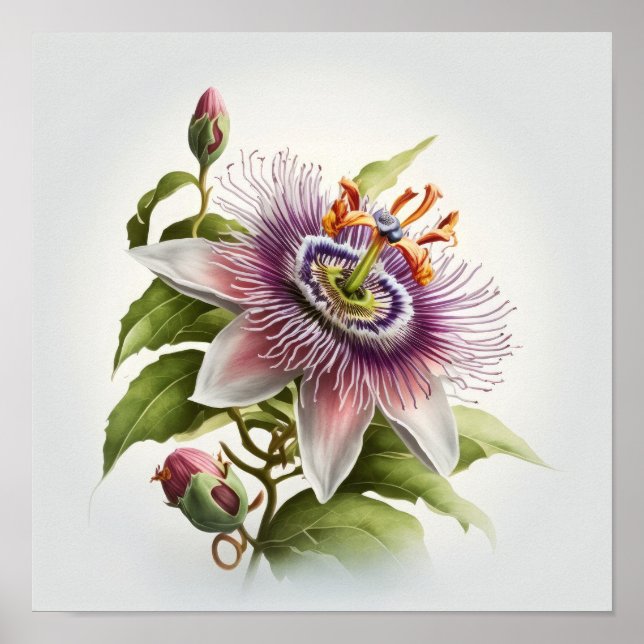 Pink Passion Flower Art Print Poster (Front)