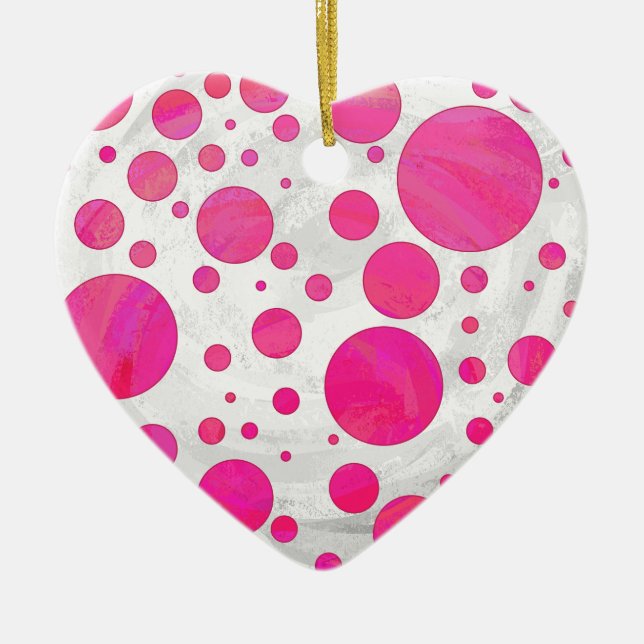 Pink Passion Polka Dot Pattern Ceramic Ornament (Front)