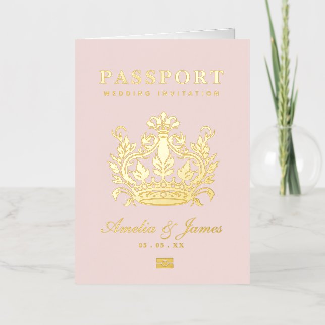 Pink Passport Destination Wedding real Foil  Foil Greeting Card (Front)